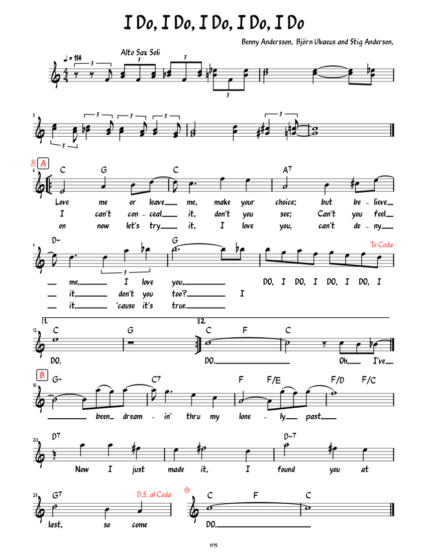 I Do, I Do, I Do, I Do, I Do (Lead sheet with chords ) Sheet Music for ...