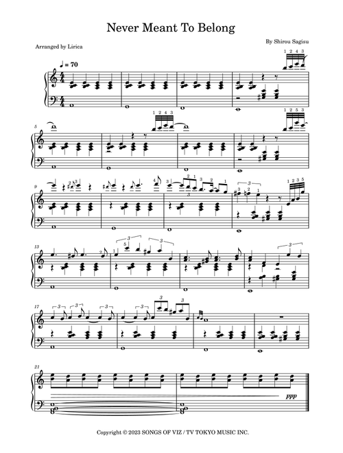 Never Meant To Belong (Arr. Musica Lirica) - Shiro Sagisu (Easy Piano)