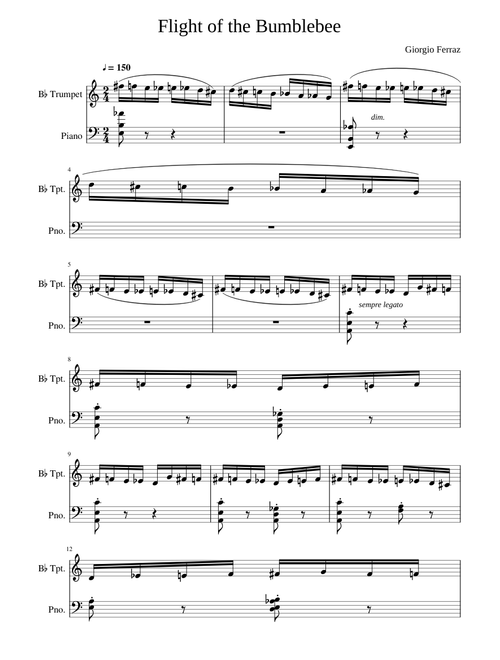 Flight of the Bumblebee (Easy version Trumpet and Piano)