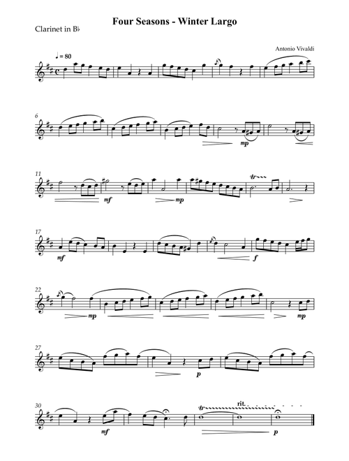 Four Seasons - Winter Largo (Arr. Wesley S. SIlva) - Antonio Vivaldi (Clarinet Solo)