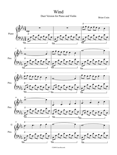 Wind - Brian Crain (Piano and Violin Duet) Please See Videoscore