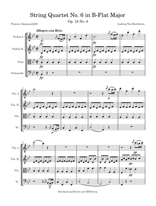 String Quartet No. 6 in B-Flat Major, Op. 18 No. 6 – Ludwig Van Beethoven