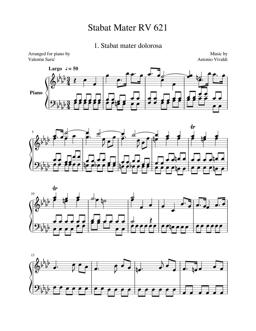Raadplegen comfortabel kwaadheid de vrije loop geven Stabat Mater - 1 Stabat Mater Dolorosa - Vivaldi Sheet music for Piano  (Solo) | Musescore.com