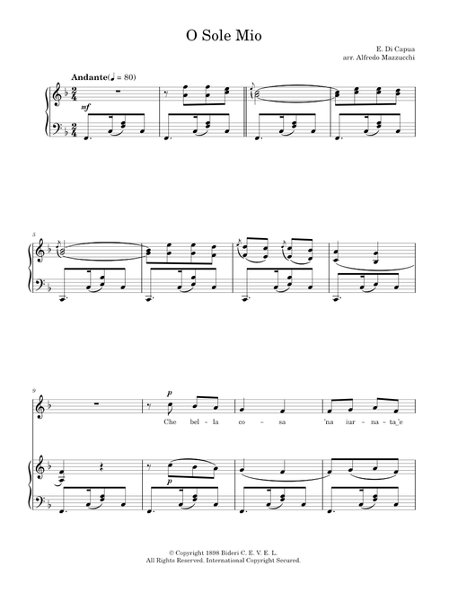 'O Sole Mio - Eduardo Di Capua (Piano-Vocal-Guitar (Piano Accompaniment))