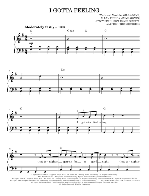I Gotta Feeling - The Black Eyed Peas (Easy Piano) sheet music arranged by Hal Leonard