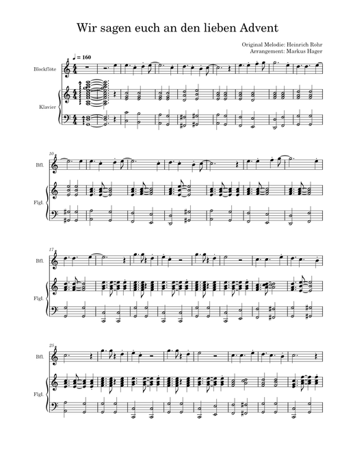 Wir sagen euch an den lieben Advent - a latin for soprano recorder and piano