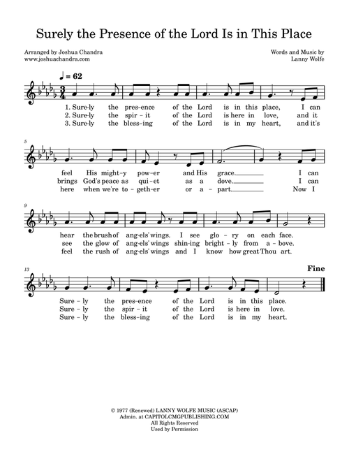 Surely The Presence Of The Lord Is In This Place (Arr. Joshua Chandra) - Lanny Wolfe (Vocal Solo)