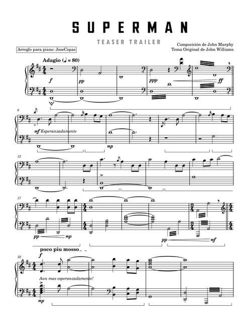 Theme From Superman (Teaser Version) (Arr. Jose Copas) - John Murphy (Piano Solo)