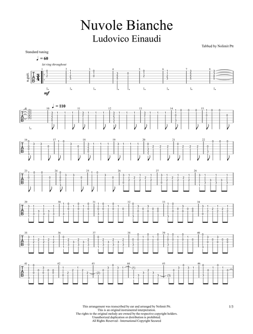 Nuvole Bianche (Arr. Nolimit Ptt) - Lüdovico Einaudi (Solo Guitar)