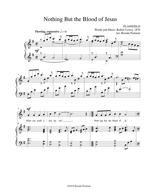 Nothing But the Blood of Jesus (PLAINFIELD), Medium/High Voice (Arr. Brenda Portman) - Robert Lowry (Vocal Solo)