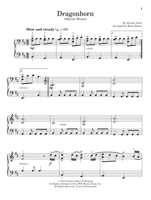 Dragonborn (Skyrim Theme) (arr. Mona Rejino) - Jeremy Soule (Educational Piano)