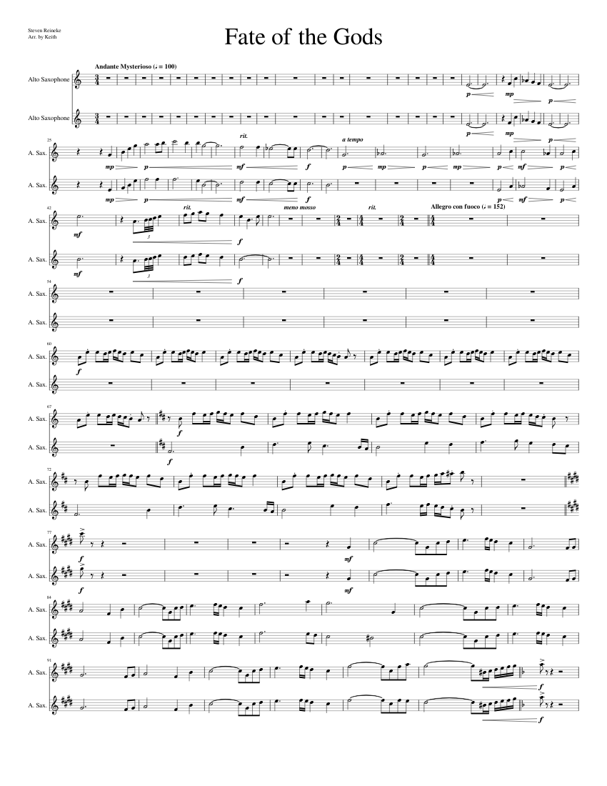 Fate Of The Gods saxaphone 1 and 2 Sheet music for Saxophone