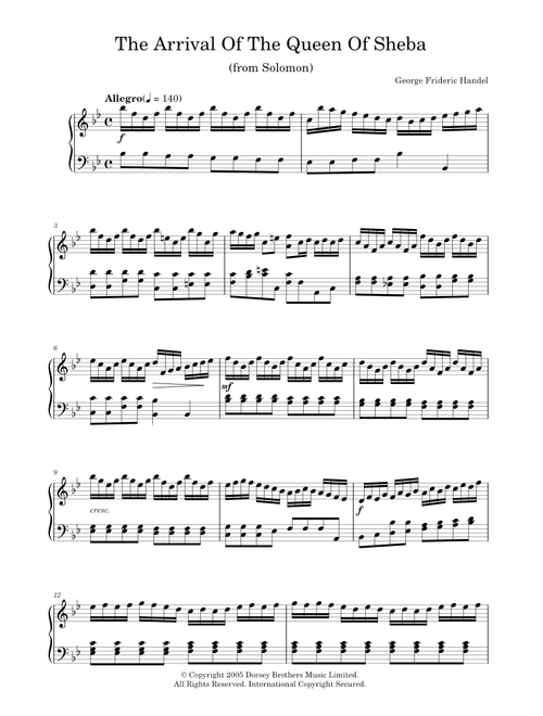 The Arrival Of The Queen Of Sheba (from Solomon) - George Frideric Handel, Randall Hartsell (Piano Solo)