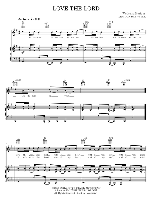 Love the lord - Lincoln Brewster (Piano-Vocal-Guitar)