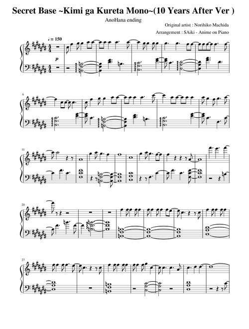 Secret Base ~Kimi ga Kureta Mono~ 10 Years After Ver - AnoHana ED Arrangement : SAiki