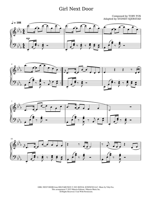 Girl Next Door (DELTARUNE Chapter 2 Piano Score) - Toby Fox