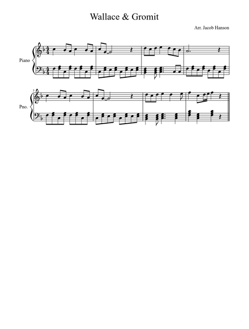 Wallace & Gromit Theme for Piano
