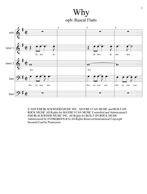 Why (Arr. Brian Haverkate) - Rascal Flatts (Choral, TTBB)