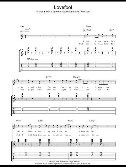 Lovefool - The Cardigans (Guitar Tab)