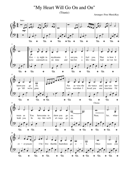 "My Heart Will Go On and On" Titanic  (arr. by Free MusicKey)