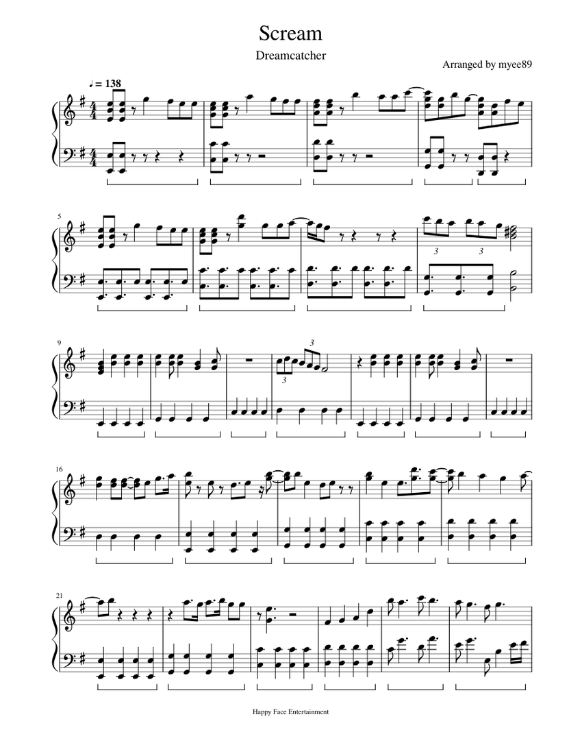 Dreamcatcher (드림캐쳐) - Scream Sheet Music for Piano (Solo