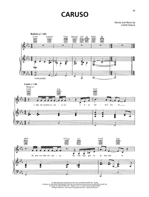 Caruso - Josh Groban (Piano-Vocal-Guitar)