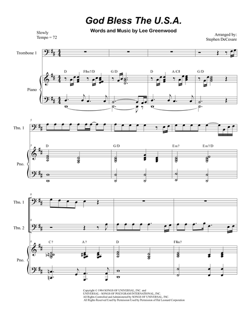 God Bless The U.S.A. (Arr. Stephen DeCesare) - Lee Greenwood (Instrumental Duet and Piano)