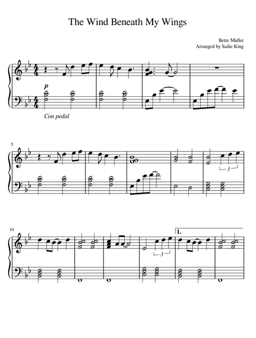 The Wind Beneath My Wings - Bette Midler -Easy Piano