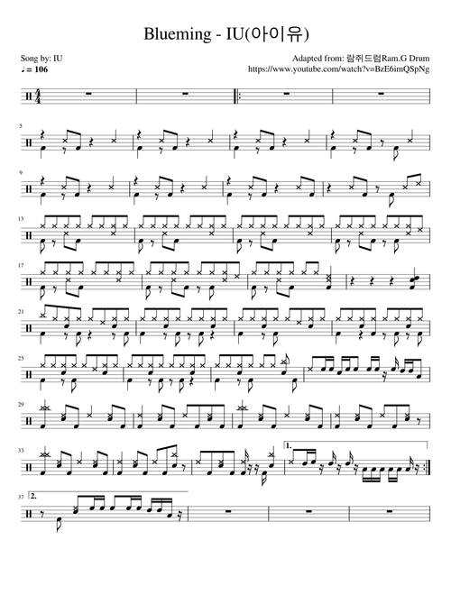 Blueming-iu (Drum Set Score)