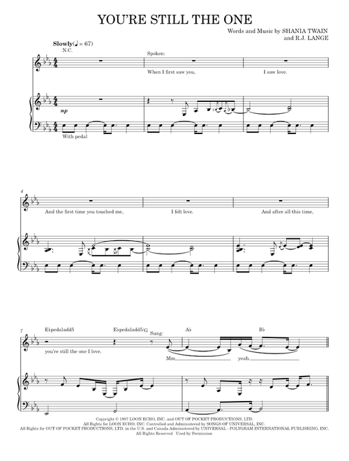 You're Still The One - Shania Twain (Piano Vocal)