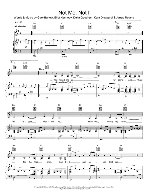 Not Me, Not I - Delta Goodrem (Piano-Vocal-Guitar (Piano Accompaniment))