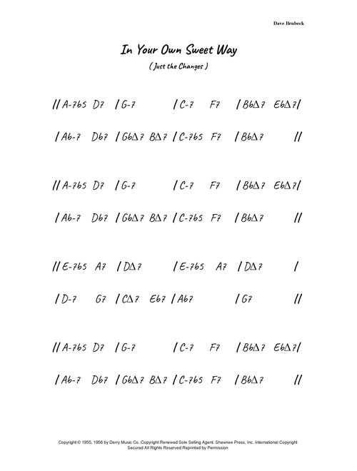 In Your Own Sweet Way (Arr. Bronson Ferdinand Wright) - Dave Brubeck (Lead Sheet - Fake Book)