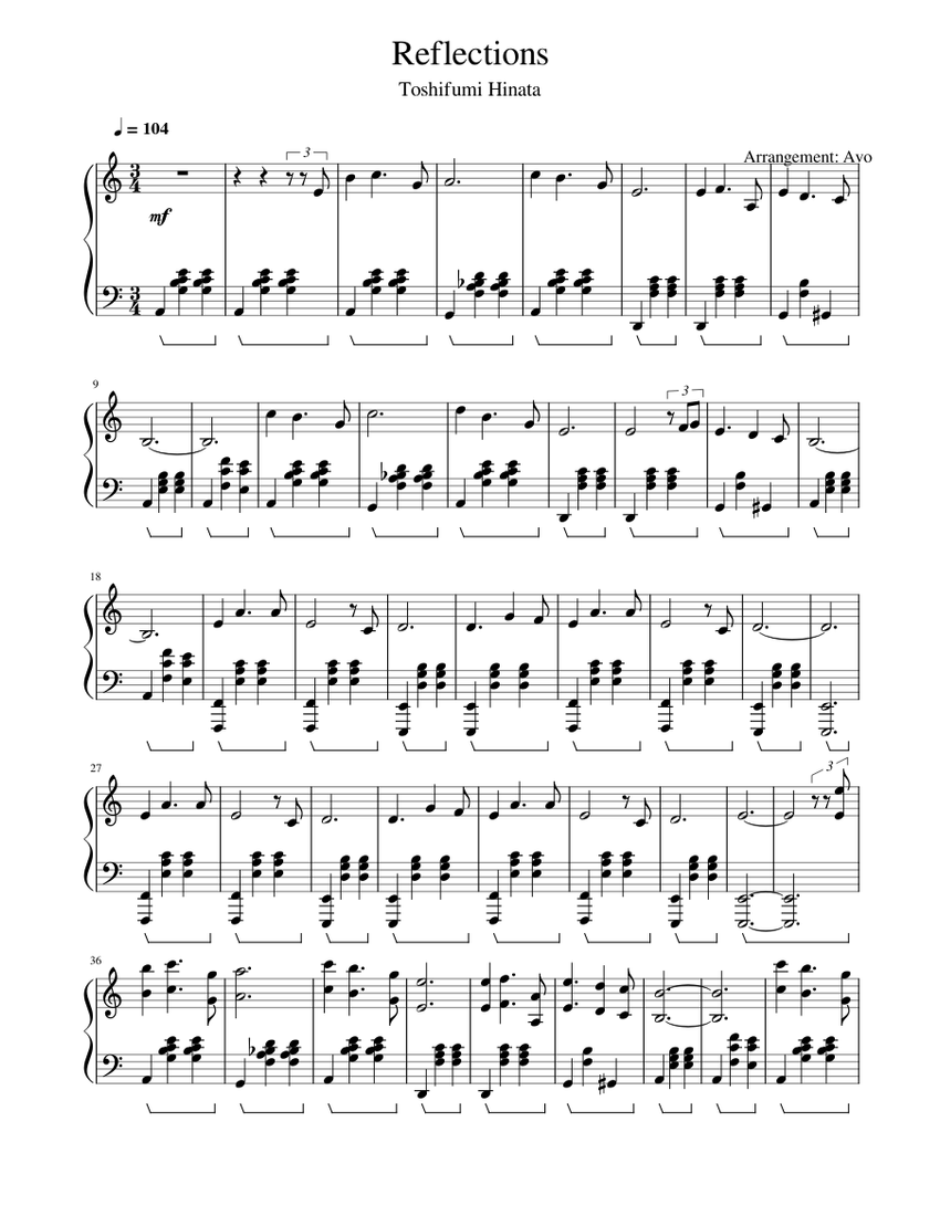 Reflections-Toshifumi Hinata Sheet Music for Piano (Solo