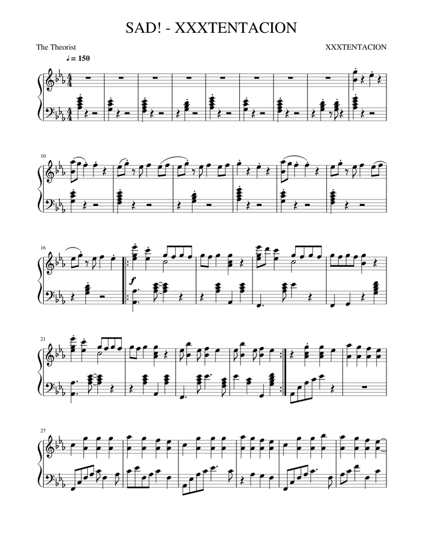 SAD XXXTENTACION Piano Sheet music for Piano Solo Easy Musescore