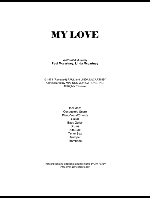 My Love (Arr. Jim Farley www.arrangementsone.com) - Paul Mccartney & Wings (Large Ensemble)