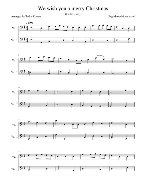 English traditional Carol - We Wish You A Merry Christmas - Cello duet