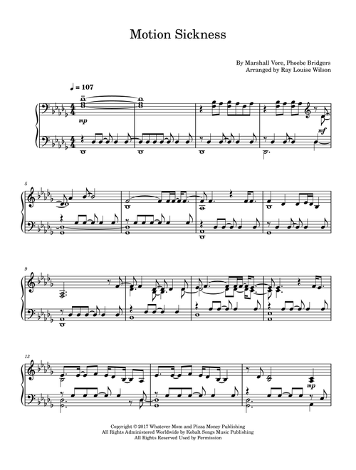 Motion Sickness (Arr. Ray Louise Wilson) - Phoebe Bridgers (Piano Solo)