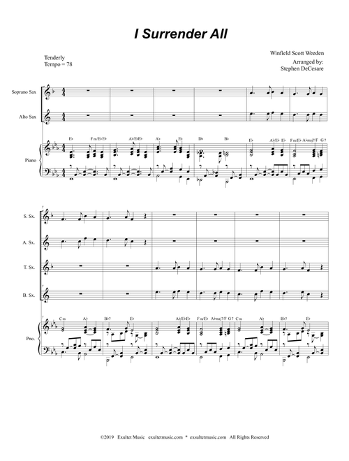 I Surrender All (Saxophone Quartet and Piano) (Arr. Stephen DeCesare) - Winfield Scott Weeden (Woodwind Ensemble)