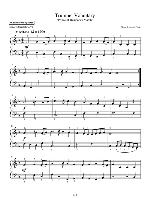 Trumpet Voluntary (EASY PIANO) “Prince of Denmark's March” [Jeremiach Clarke] (Arr. Darek) (Easy Piano)
