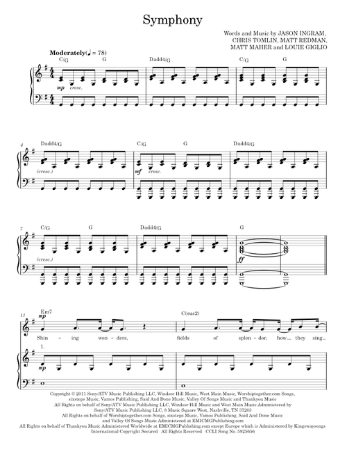 Symphony - Chris Tomlin, Passion Band (Piano-Vocal-Guitar)