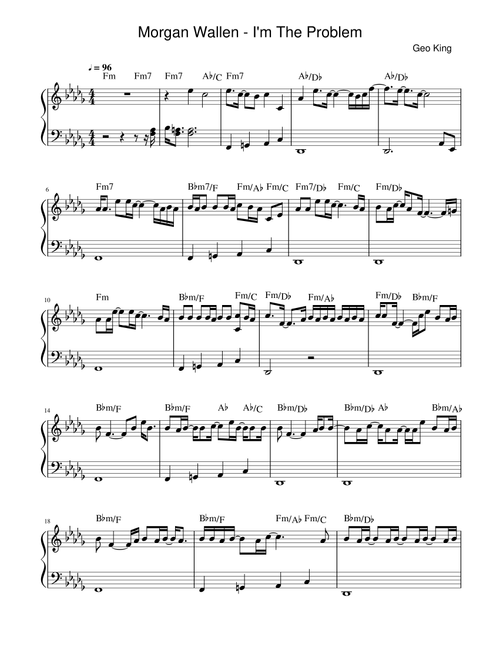 I'm The Problem (Arr. Gregory King) - Morgan Wallen (Easy Piano)
