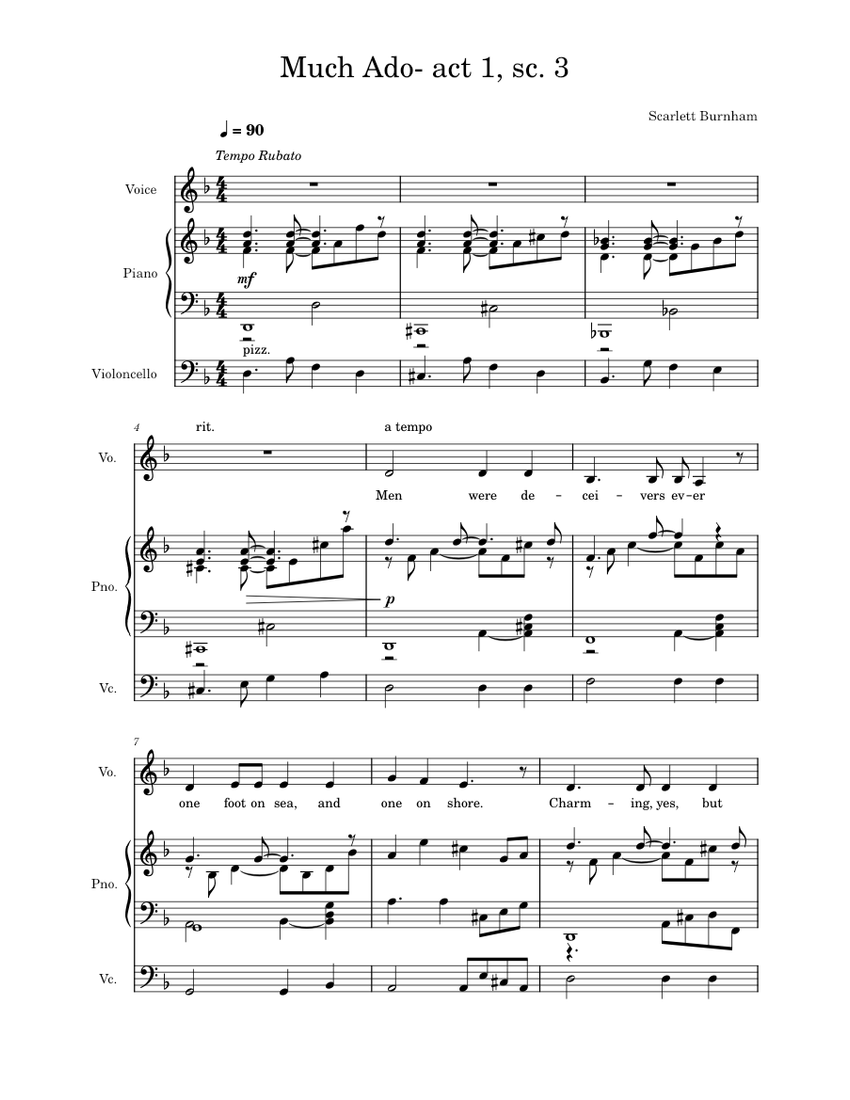 Composition Sheet Music For Piano, Vocals, Cello (Mixed Trio ...