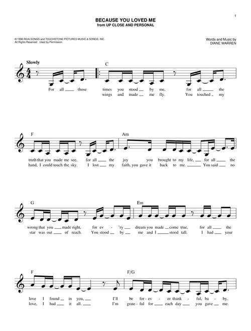 Because You Loved Me - Celine Dion (Easy Lead Sheet - Fake Book)
