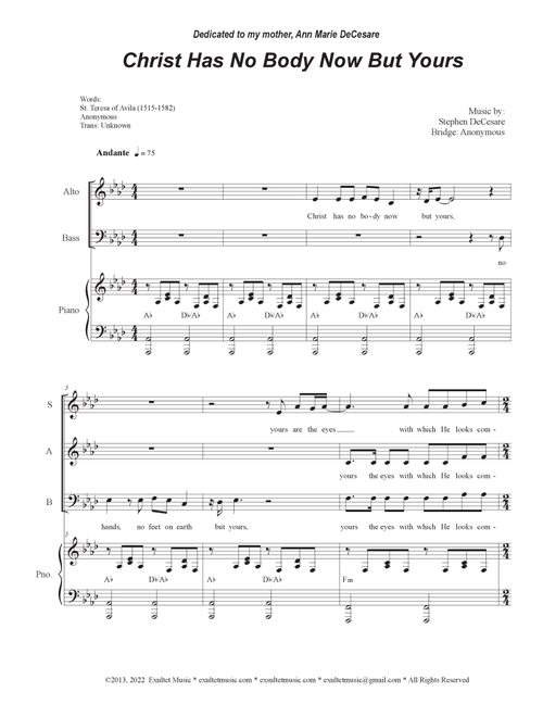 Christ Has No Body Now But Yours (SAB) - Stephen DeCesare (Choral, SAB)