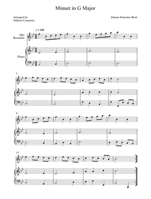 Minuet in G (Arr. Gildson Cerqueira) - Johann Sebastian Bach (Instrumental Solo (with Piano Accompaniment))