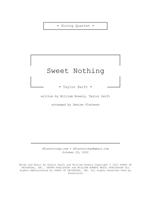 Sweet Nothing (Arr. Denise Flatness) - Taylor Swift (String Quartet)