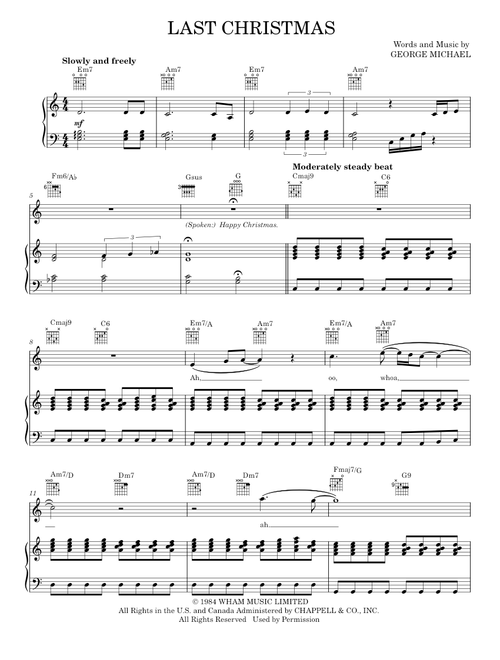 Last christmas - Wham! (Piano-Vocal-Guitar)