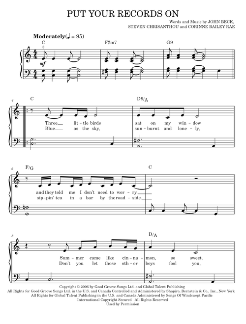 Put your records on - Corinne Bailey Rae (Easy Piano)