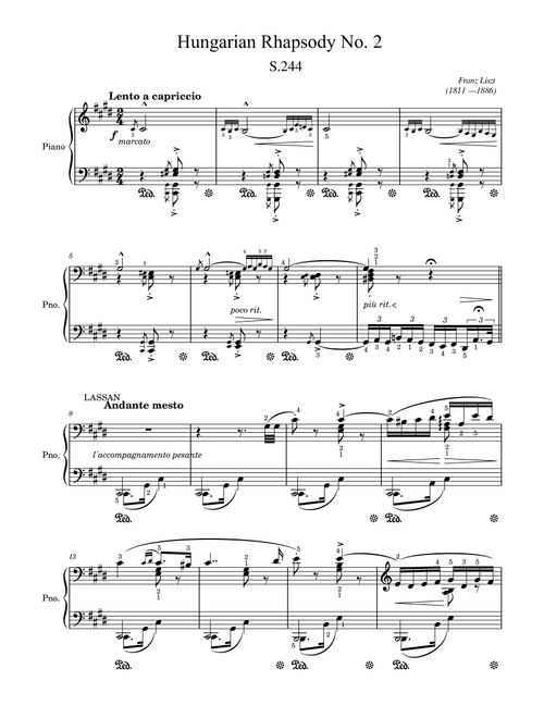 Hungarian Rhapsody No.2,S.244,F.Liszt,in C sharp minor,Piano Solo With Fingering Original (Arr. poon) - Franz Liszt (Piano Solo)