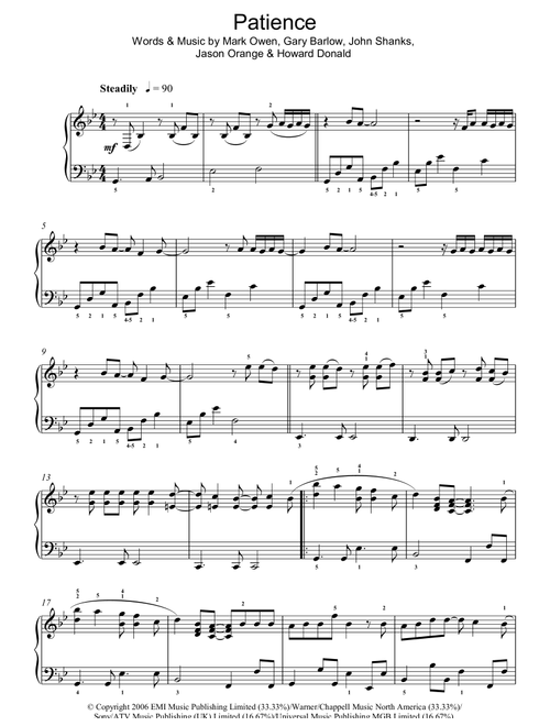 Patience - Take That (Piano Solo)